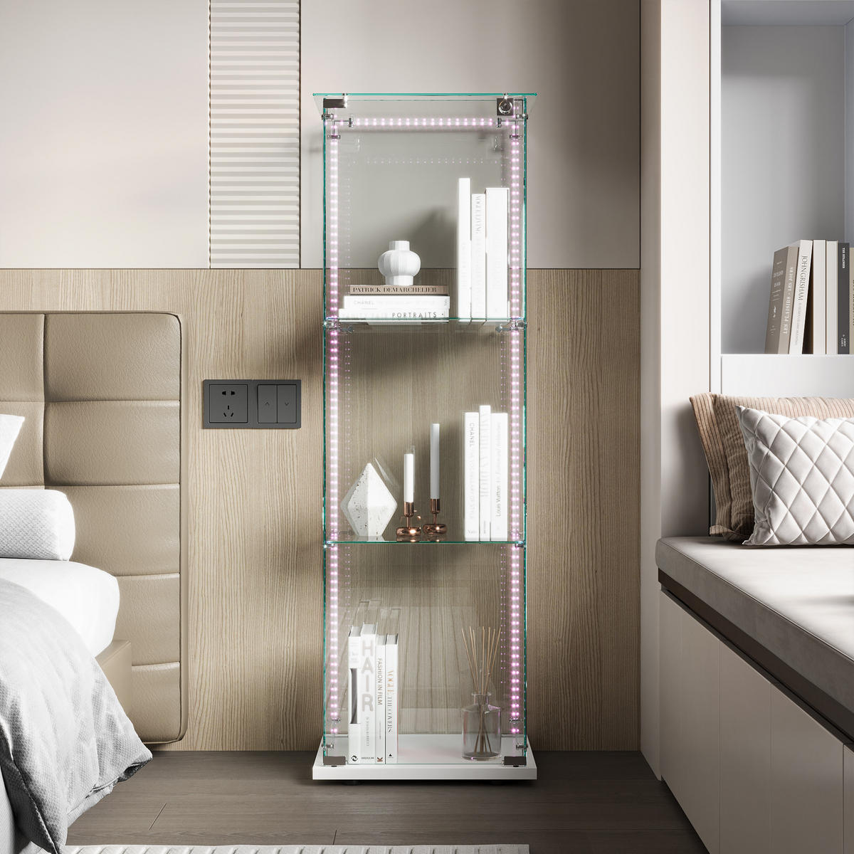 VITRINE,VITRINENSCHRANK mit LED-Beleuchtung,Weiß - Weiß, Glas (40/123/35cm) - PARAFTA HOME