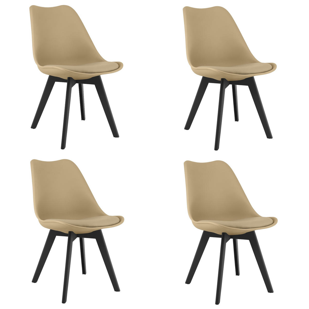 ESSZIMMERSTUHL 4-er Set RIKX dunkelbeiger Sitz, schwarze Beine - Beige/Schwarz, Kunststoff (49/82/43cm) - Valora