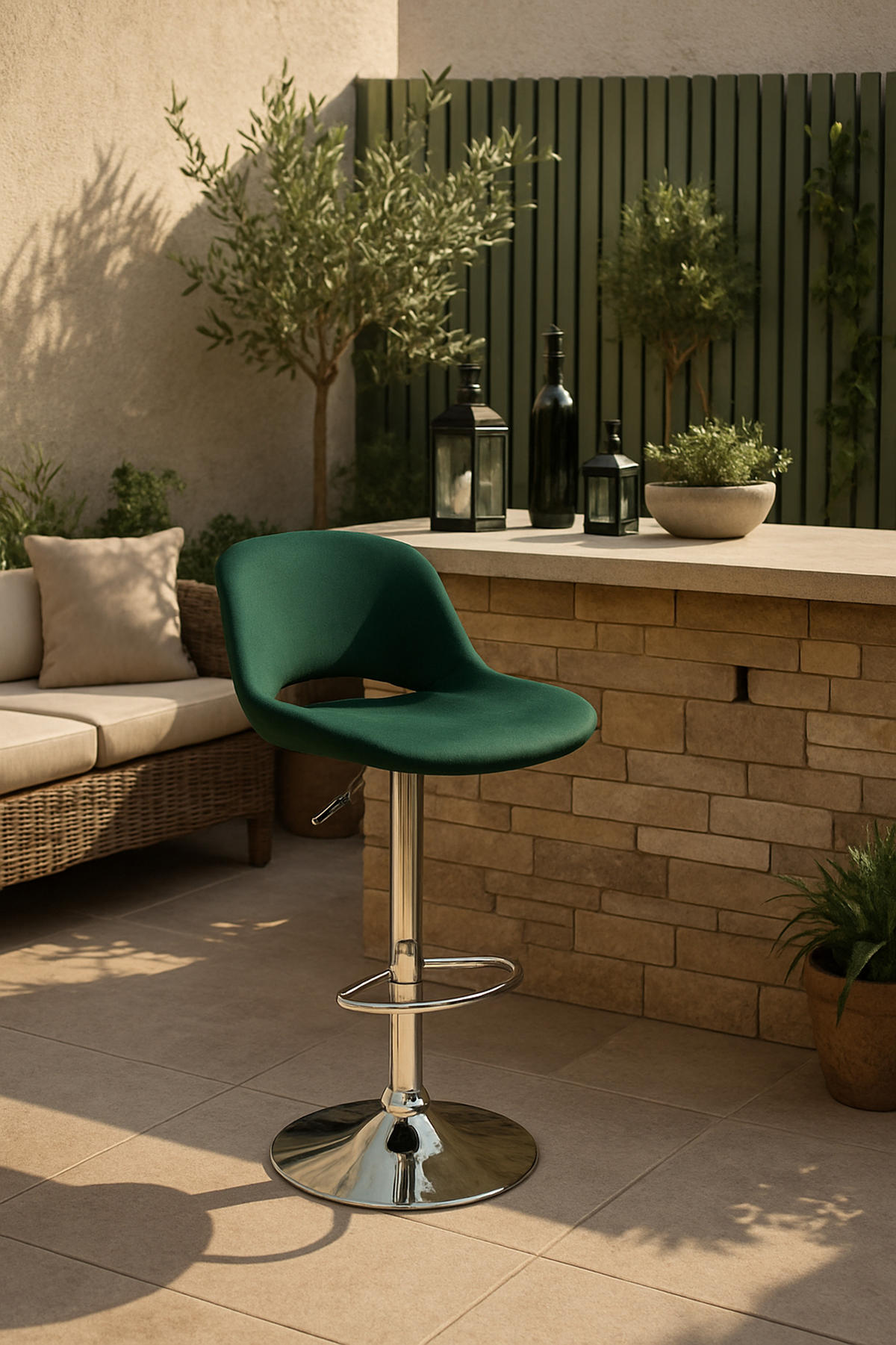 BARHOCKER Campus Samt chrom grün - Chromfarben/Grün, Textil/Metall (42/107/46cm) - TPFLiving