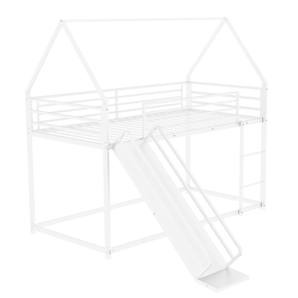 ETAGENBETT Weiß Liegefläche 90/190 cm, Etagenbett mit Rutsche, Metallrahmen - Weiß, Metall (90/190cm) - PANGIVO