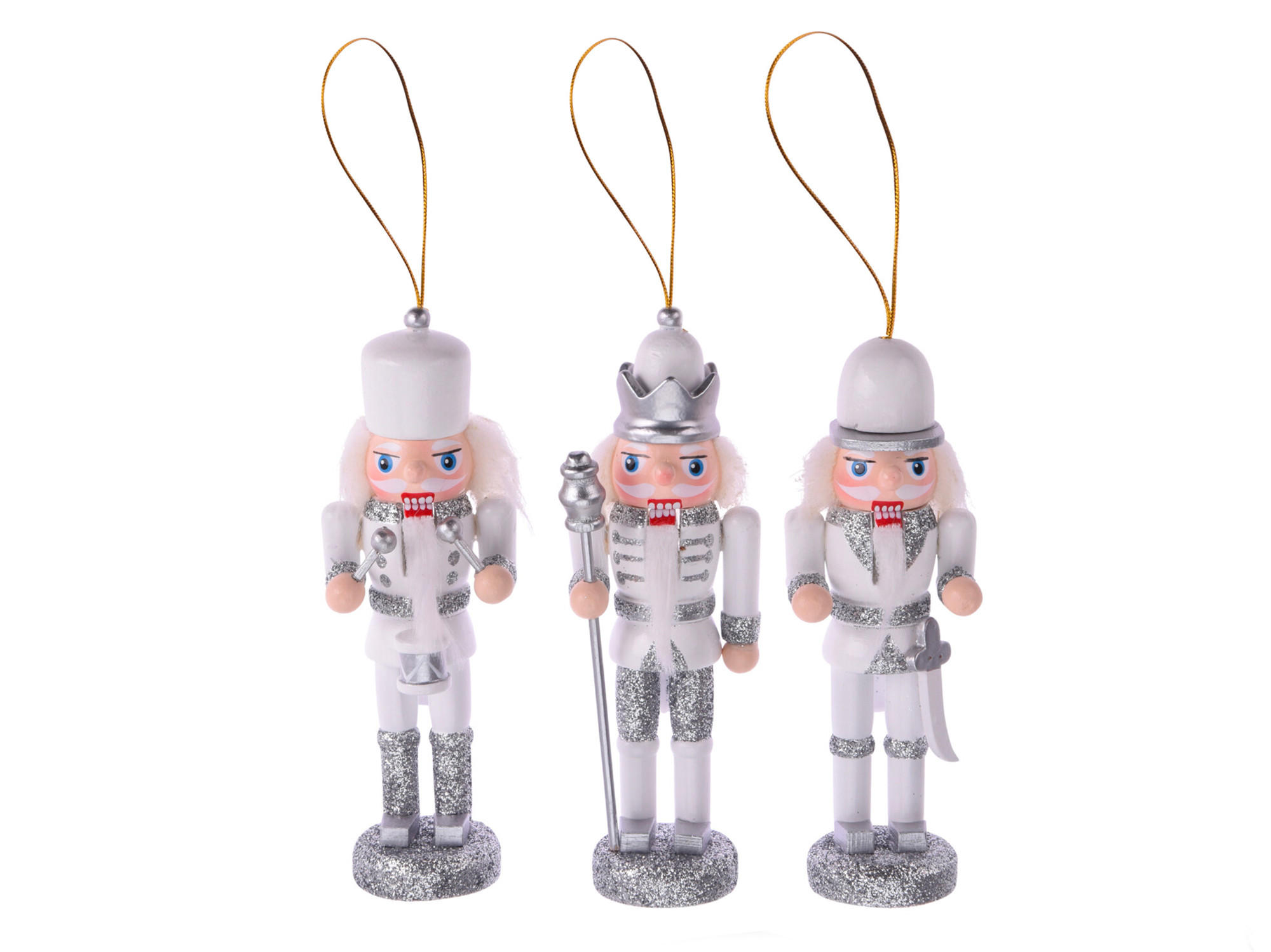 LAALU CHRISTBAUMKUGEL-SET 3 Dekorationen Nussknacker Silber Mix 12,5 cm - Silberfarben, Holzwerkstoff (20/14/25cm) - LAALU