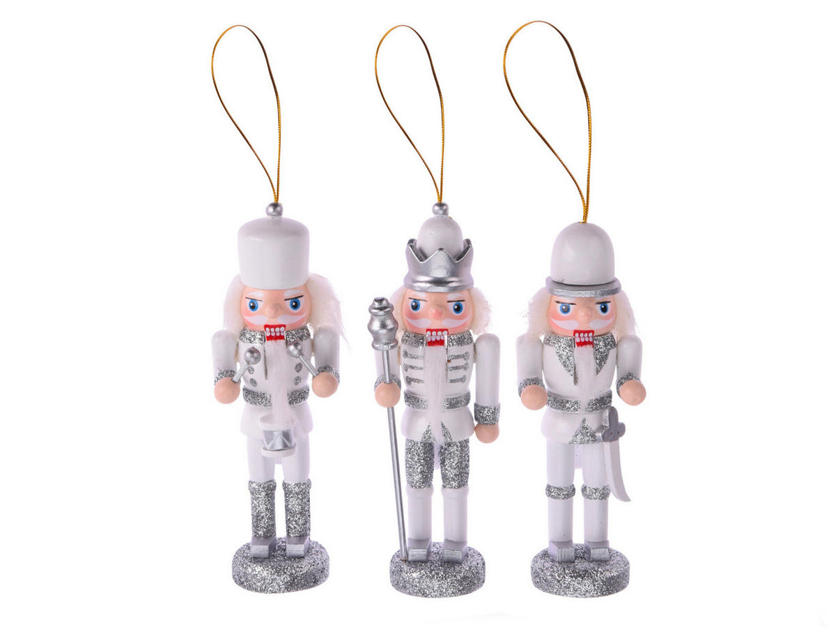 LAALU CHRISTBAUMKUGEL-SET 3 Dekorationen Nussknacker Silber Mix 12,5 cm - Silberfarben, Holzwerkstoff (20/14/25cm) - LAALU