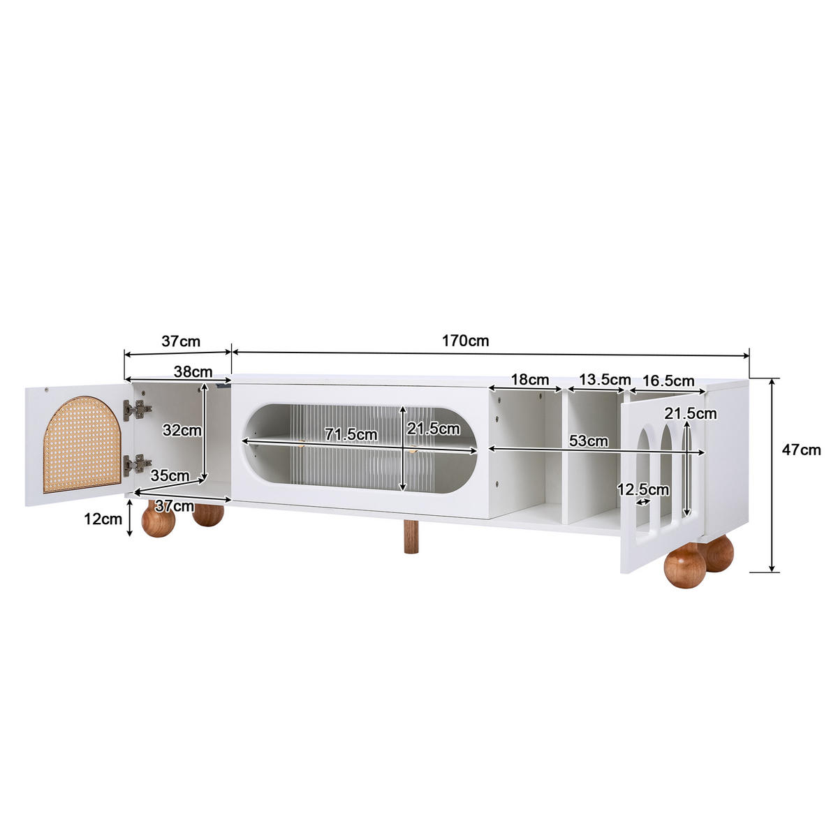 TV-ELEMENT mit Glasschiebetür 170 x 47 x 37 cm Weiß Holzoptik - Weiß, Holzwerkstoff (37/47/170cm) - Beauniv
