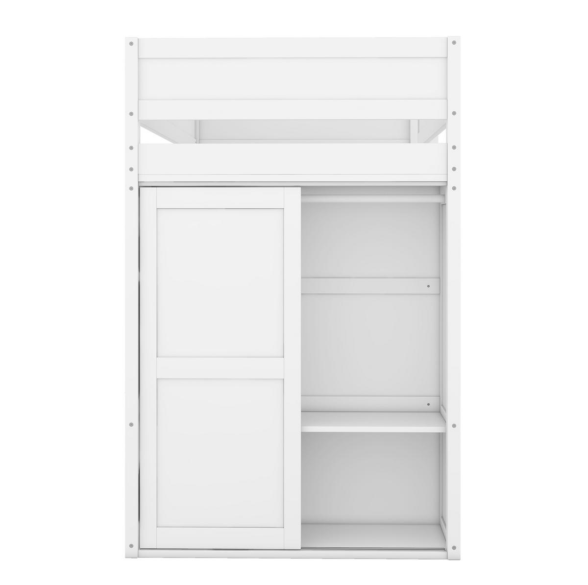 HOCHBETT aus Kiefernholz und MDF 90x200 cm Weiß mit Schreibtisch, Kleiderschrank und 2 Schubladen - Weiß, Holzwerkstoff (140/200cm) - Modfu