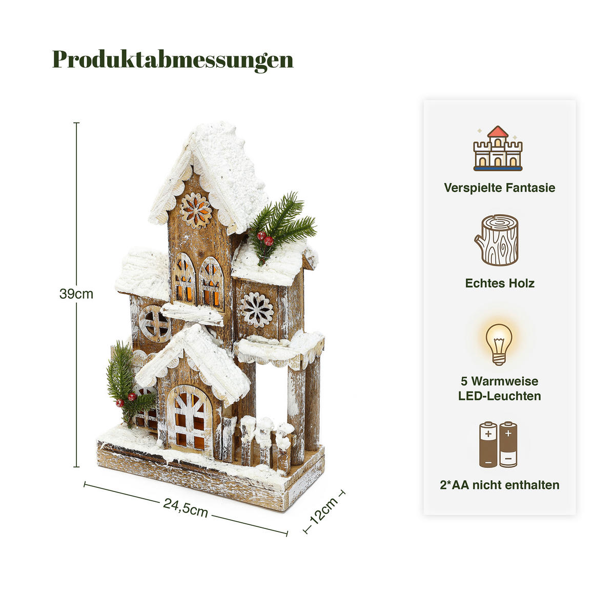 WEIHNACHTSHAUS HTHD0253 - Braun, Holz (12/39/25cm) - Hometopia