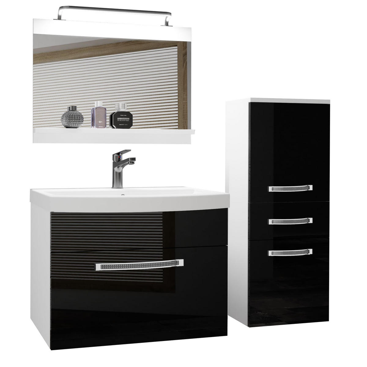BADMÖBEL Badezimmer Schwarz, Glänzend - Schwarz, Holz (100/81/40cm) - B BELINI GROUP