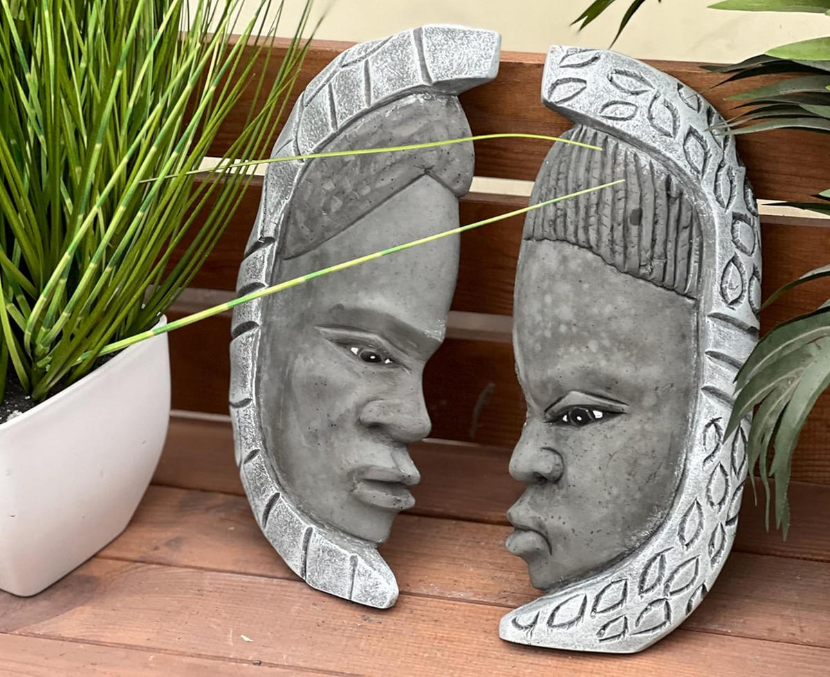 STEINFIGUR Loango Kongo afrikanischer Wandschmuck frostfest Steinguss - Grau, Stein (11/4/27cm) - stoneandstyle