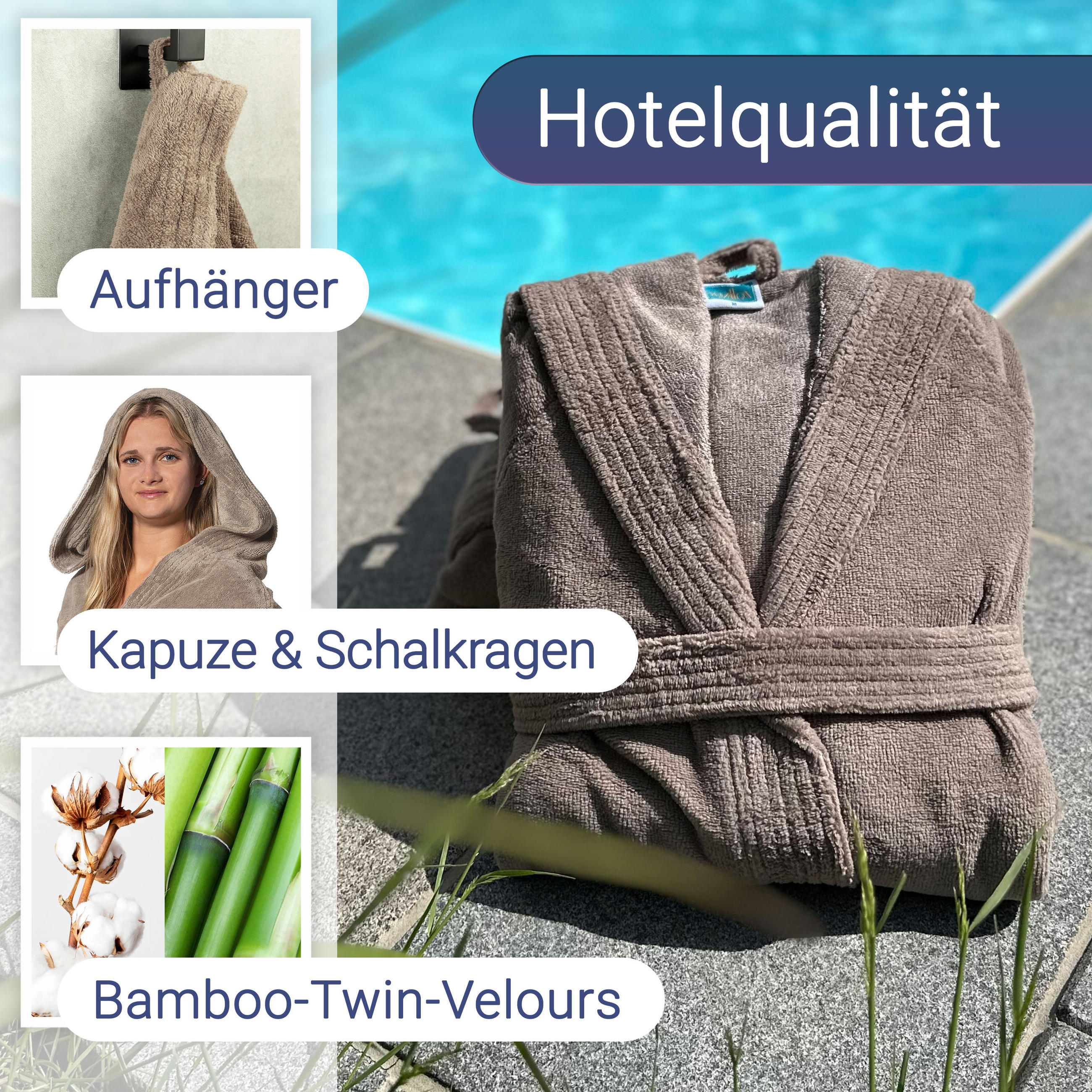 Thumbnail - Zollner Bademantel,, Fango, Textil, Oeko-Tex® Standard 100, Badtextilien, Bademäntel