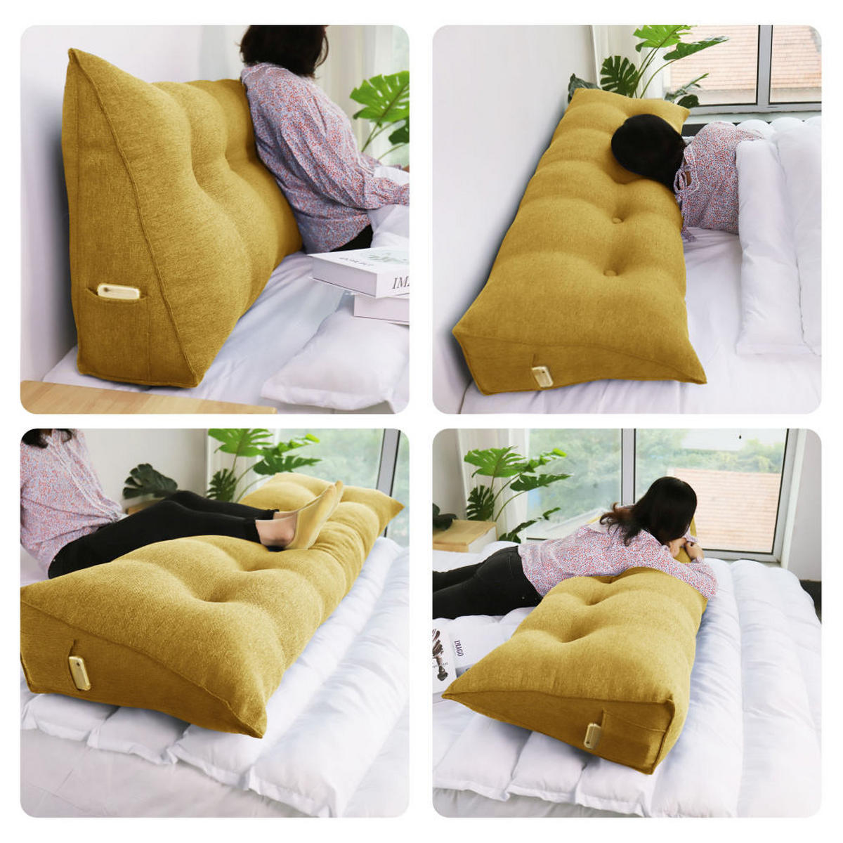 RÜCKENKISSEN für Bett Leinenlook Gelb 200 cm - Gelb, Textil (50/200cm) - Vercart