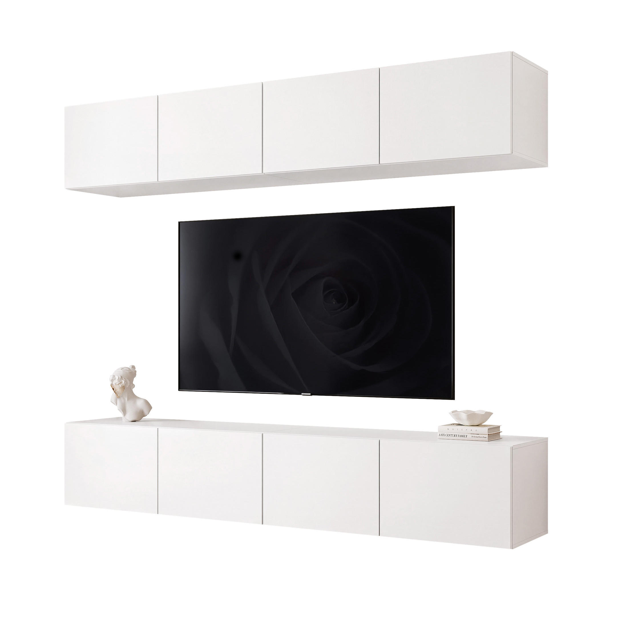 WOHNWAND ANGEL I Mattweiß hängend mit LED-Beleuchtung 200 cm - Weiß, Holzwerkstoff (200/36/40cm) - Idohome