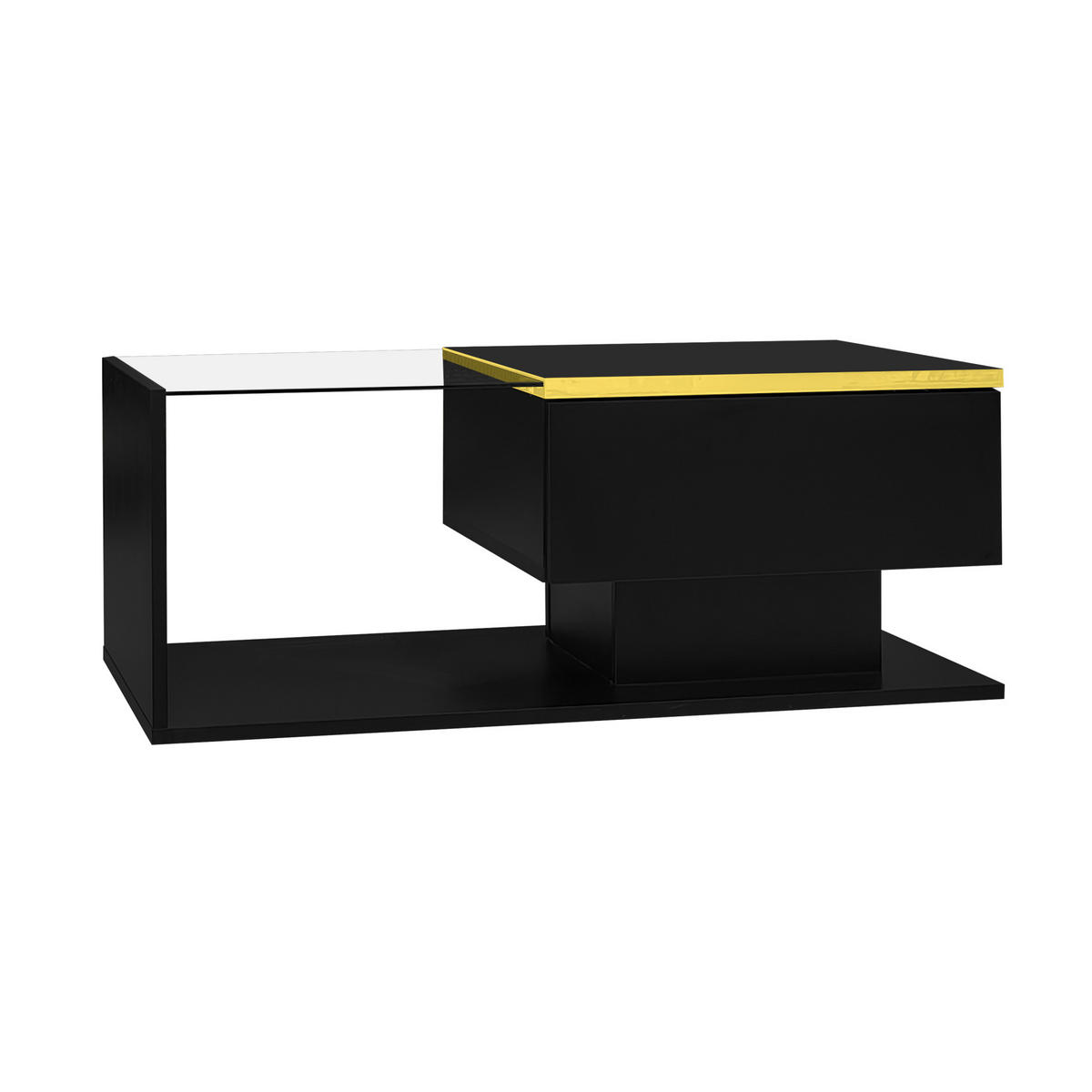 COUCHTISCH 90/50/32,5 cm in Hochglanz-Schwarz mit Glas und LED-Beleuchtung - Schwarz, Holzwerkstoff (90/50/32.5cm) - Flora Grace