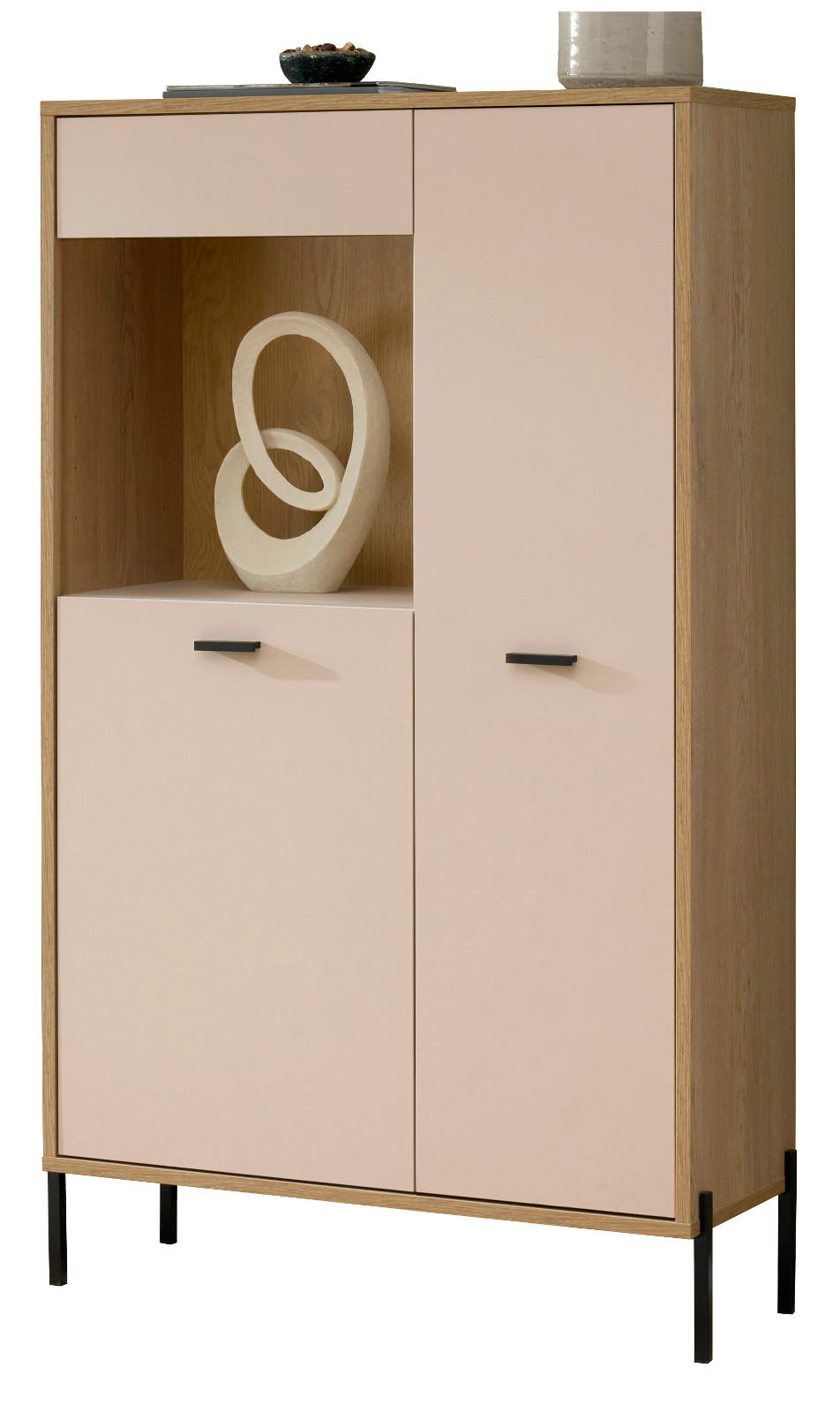 VITRINE Kaschmir, Eiche 80 x 150 cm, HIGHBOARD mit Soft-Close - Kaschmir/Eichefarben, Glas/Holzwerkstoff (80/150/35cm) - Furn.Design