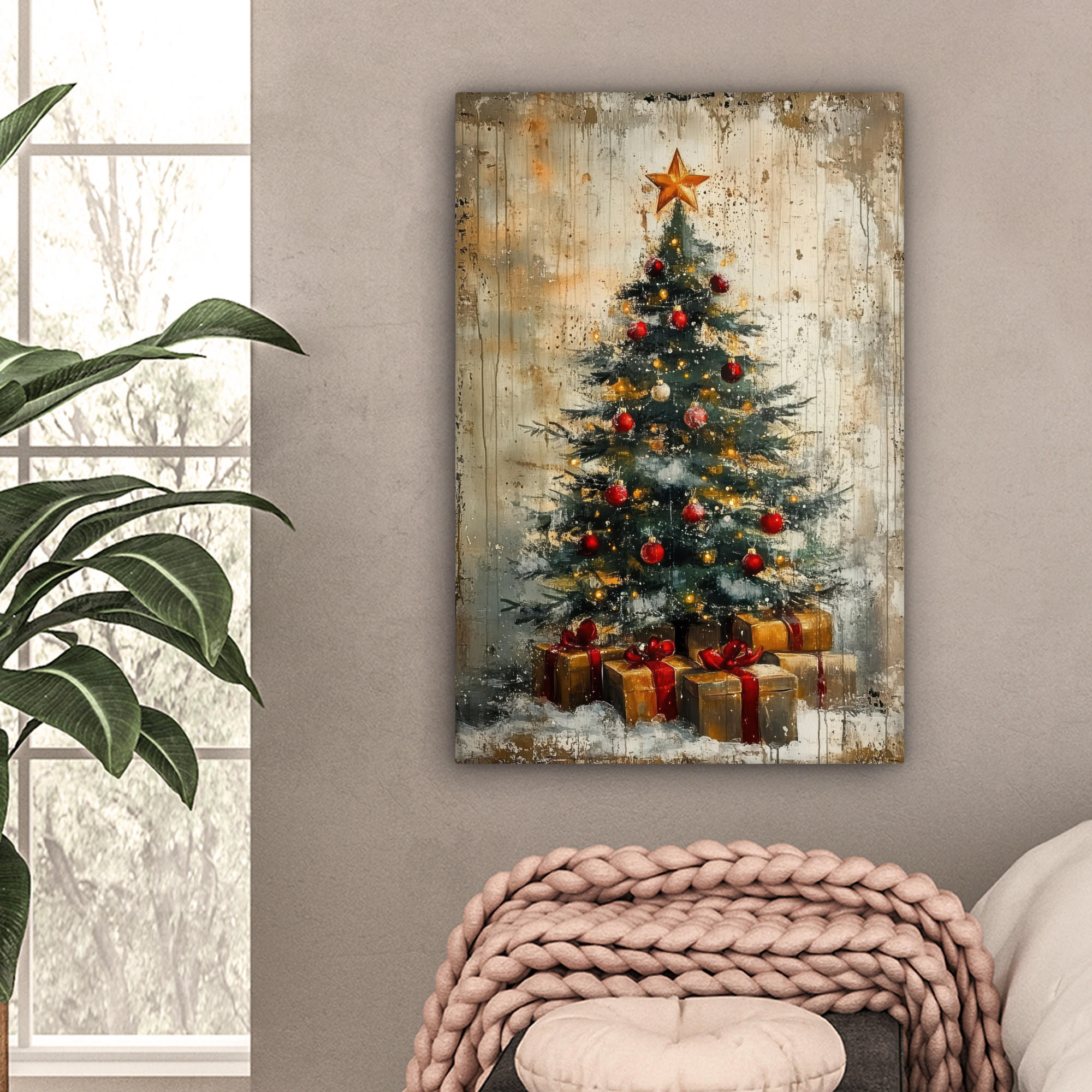 LEINWANDBILD Weihnachtsbaum - Vintage - Weihnachten - Geschenk 40x60 cm - Rostfarben, Textil (40/60cm) - MuchoWow