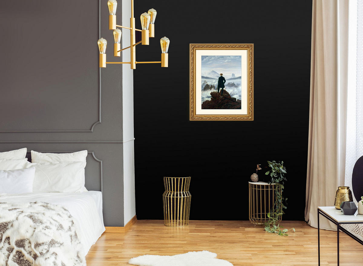 BILD gerahmt 53x63 cm Caspar David Friedrich "Wanderer über dem Nebelmeer" - Beige, Holz (53/63cm) - artissimo