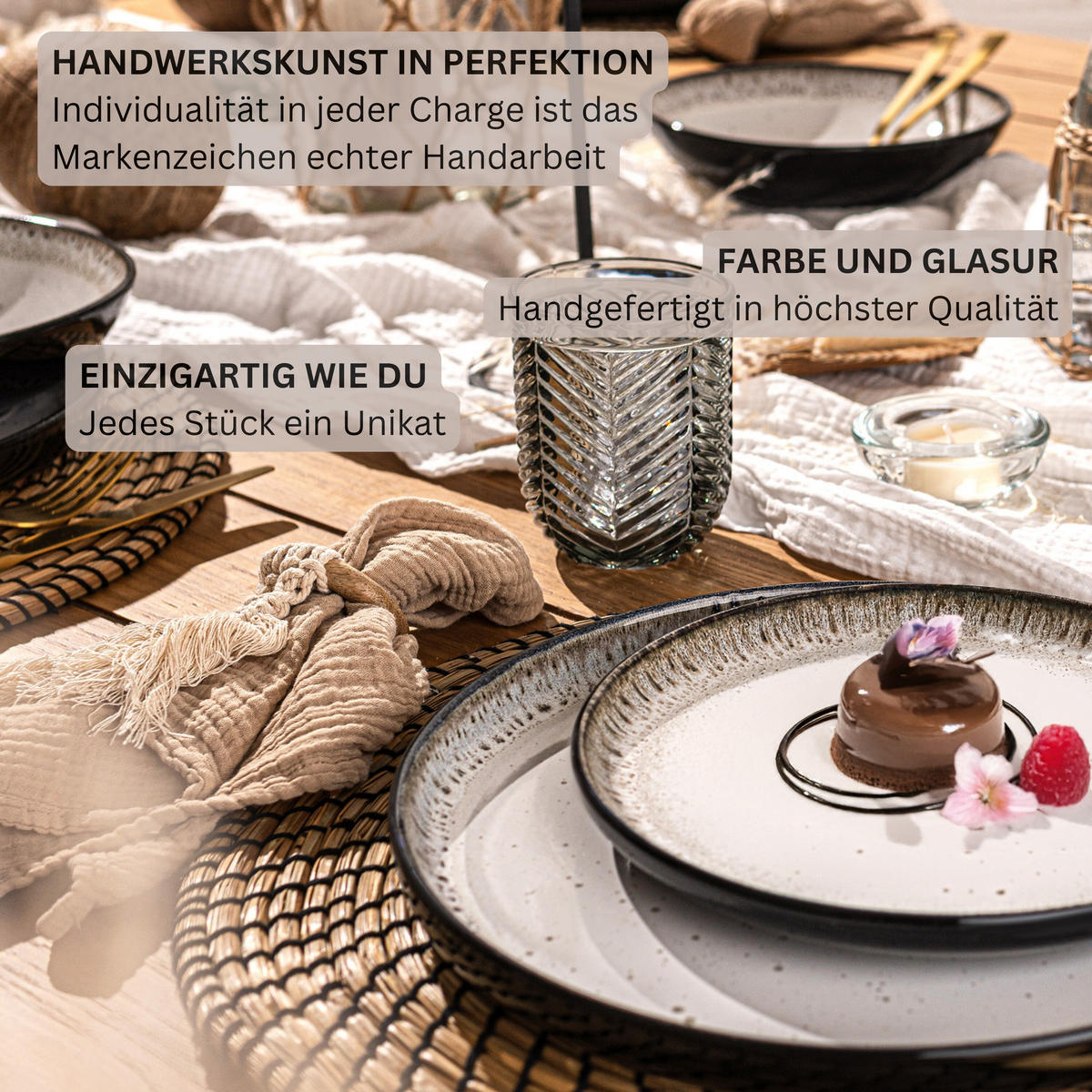 DESSERTTELLER SET SANSIBAR - 6 teilig aus Steingut - Schwarz, Keramik (15.5cm) - Sänger