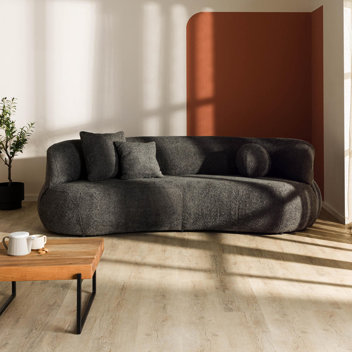 SOFA 2-Sitzer Chenille 253x100x77 dunkelgrau LUNA - Grau, Kunststoff (253/77/100cm) - Massivmoebel24