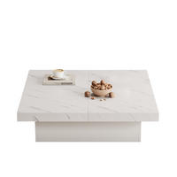 COUCHTISCH in Weiß Couchtisch mit Marmor-Optik und sowie schiebbarer Tischplatte für Wohnzimmer, B90/T90/H25 cm - Weiß, Holzwerkstoff (90/90/25cm) - STILVORA