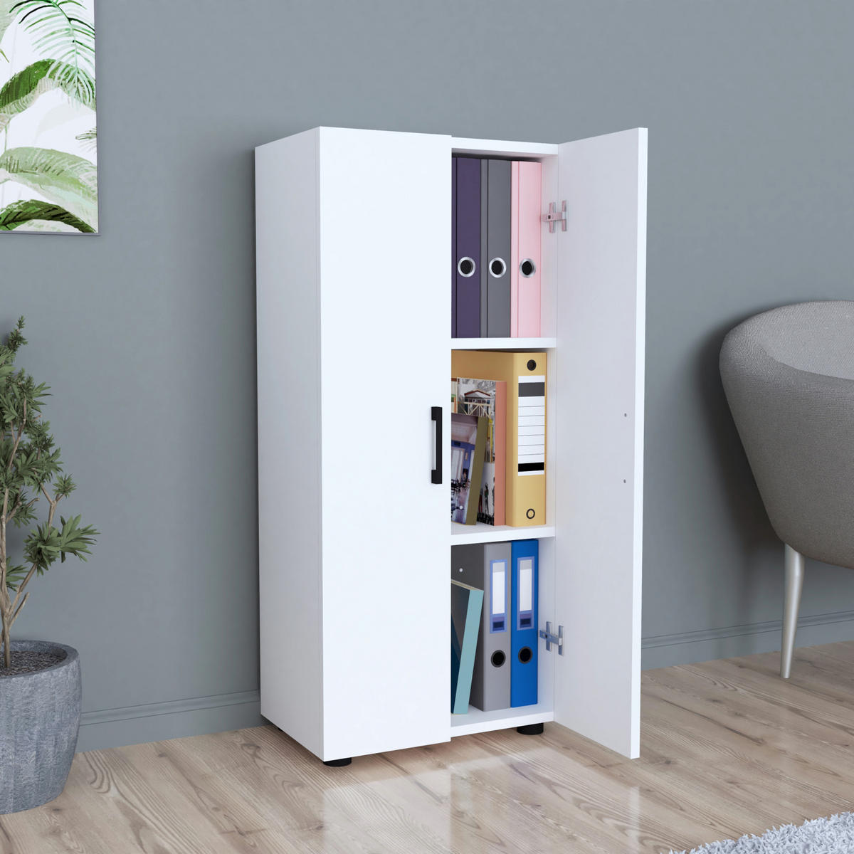 MEHRZWECKSCHRANK Åsnes - Weiß, Holzwerkstoff (49/108/32cm) - [en.casa]