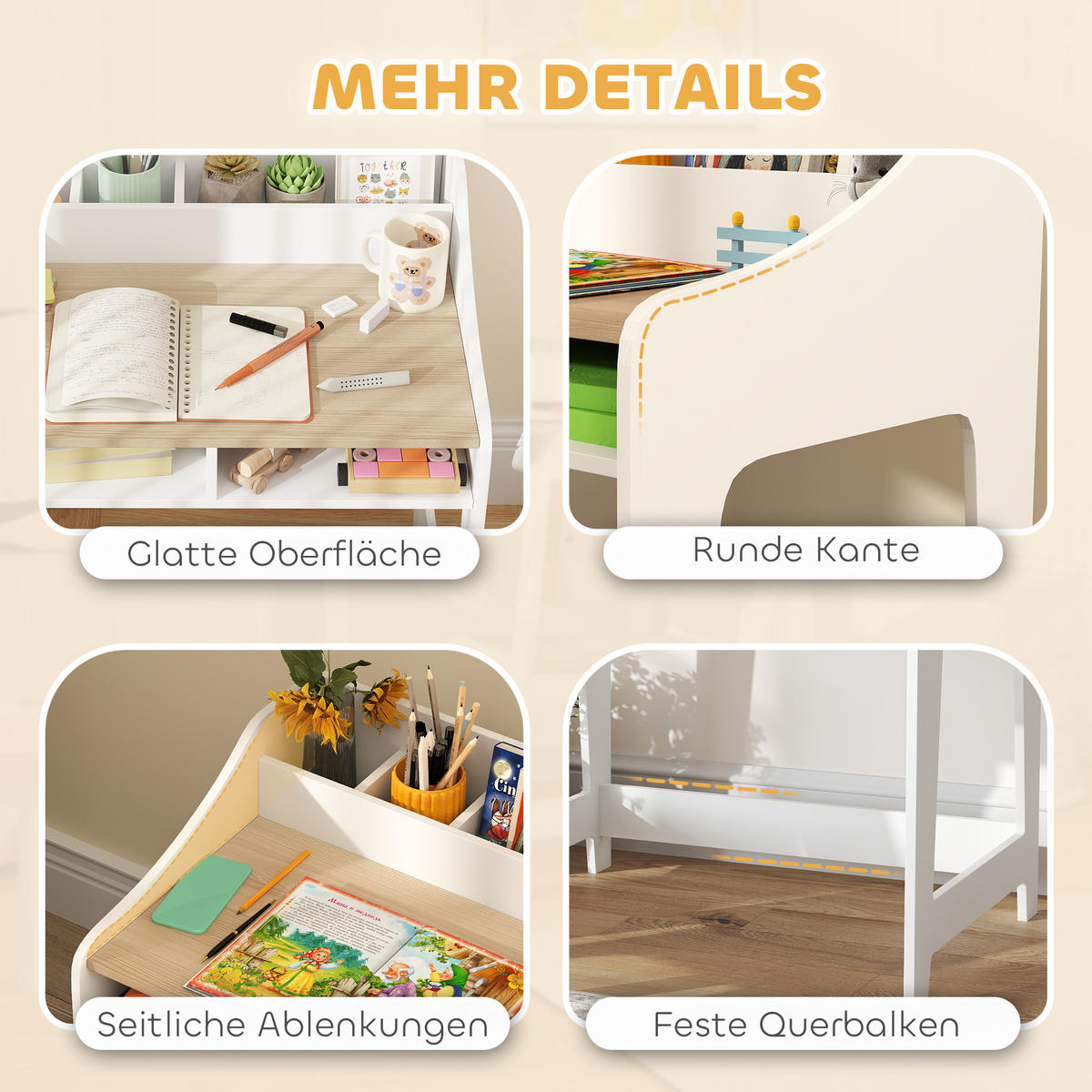 KINDERSCHREIBTISCH-SET 2er Set MDF Naturholz - Naturfarben/Weiß, Holzwerkstoff (48/68/60cm) - AIYAPLAY