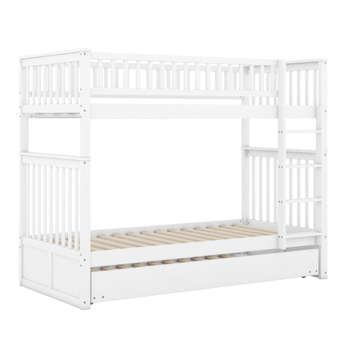 ETAGENBETT 90x200cm Weiß Dreierbetten mit Ausziehbett hohe Geländer - Weiß, Holz (90/200cm) - FLIEKS