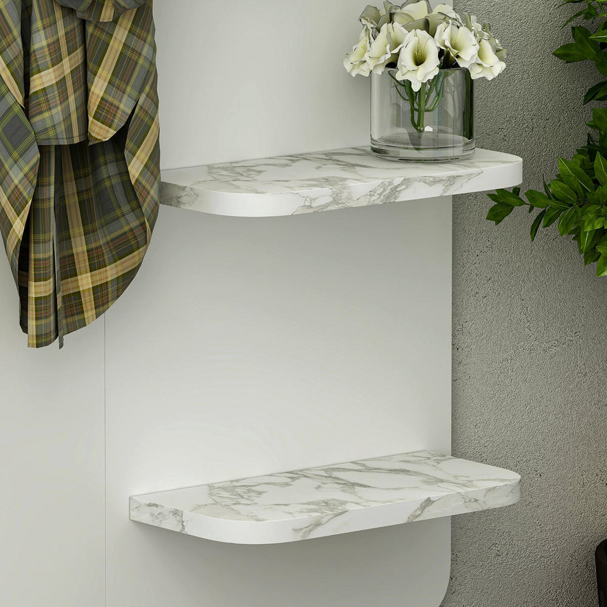 GARDEROBE Buket Weiß Marmor Optik mit Spiegel 9246 - Weiß, Holzwerkstoff (70/150/15cm) - moebel17