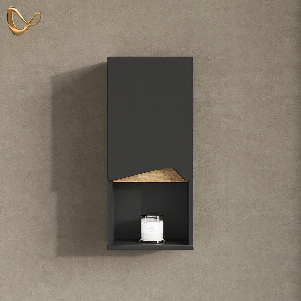 BADSCHRANK Timavo Anthrazit 30 x 67 cm mit Tür und offenem Fach - Anthrazit, Holzwerkstoff (30/67/17cm) - Livinity®