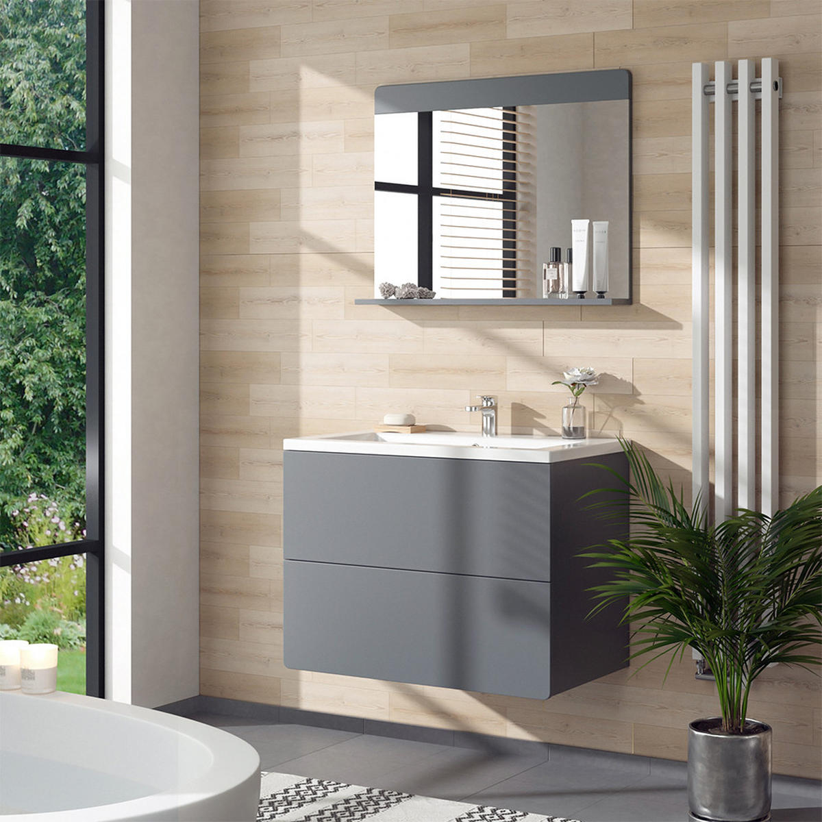 BADEZIMMERSPIEGEL Izan Grau 80.1 x 62 cm - Grau, Glas (80.1/62/12cm) - Vicco