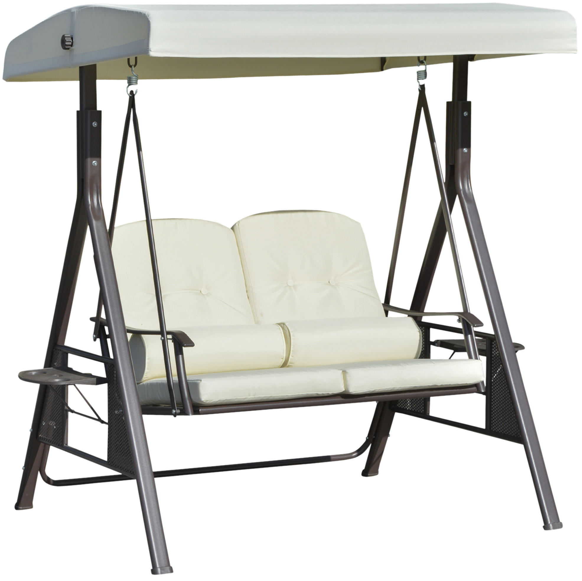 HOLLYWOODSCHAUKEL 162/118/173 cm mit verstellbarem Sonnendach, Seitenablagen und Metallgestell, Beige - Beige, Metall (118/173/162cm) - Redom