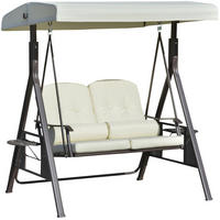 HOLLYWOODSCHAUKEL 162/118/173 cm mit verstellbarem Sonnendach, Seitenablagen und Metallgestell, Beige - Beige, Metall (118/173/162cm) - Redom