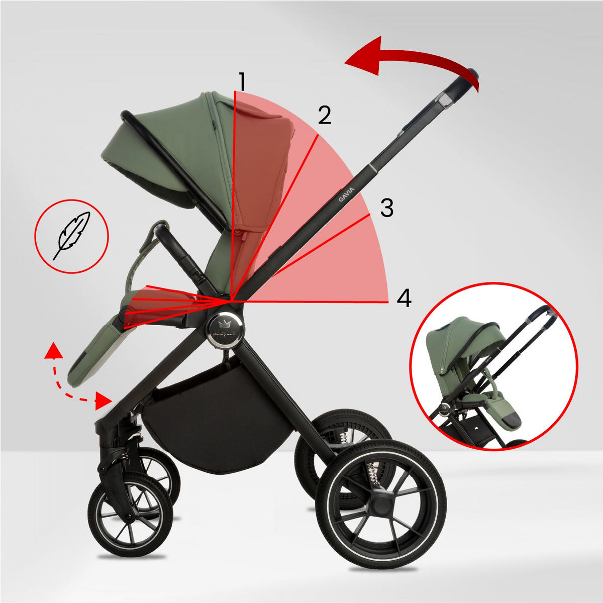 KINDERWAGEN Gavia 3in1 Sapphire Babywanne, Buggy Sportsitz, Babyschale I-Size - Schwarz/Grün, Textil/Metall (58/99cm) - BabyLux