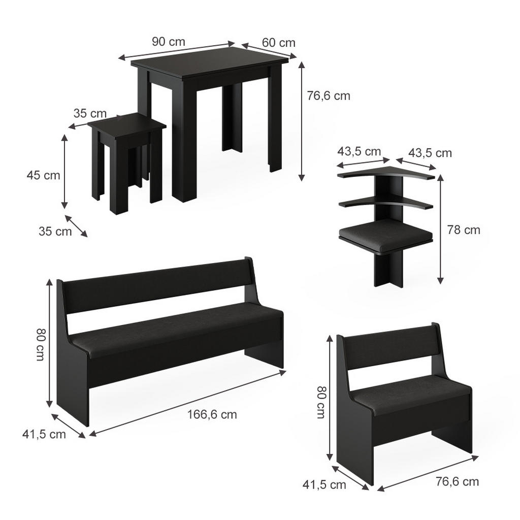 Thumbnail - Vicco Eckbankgruppe, Schwarz, Silber, Holzwerkstoff, Rechteckig, 210x80x120 cm, Esszimmer, Bänke, Tisch- & Eckbankgruppe...