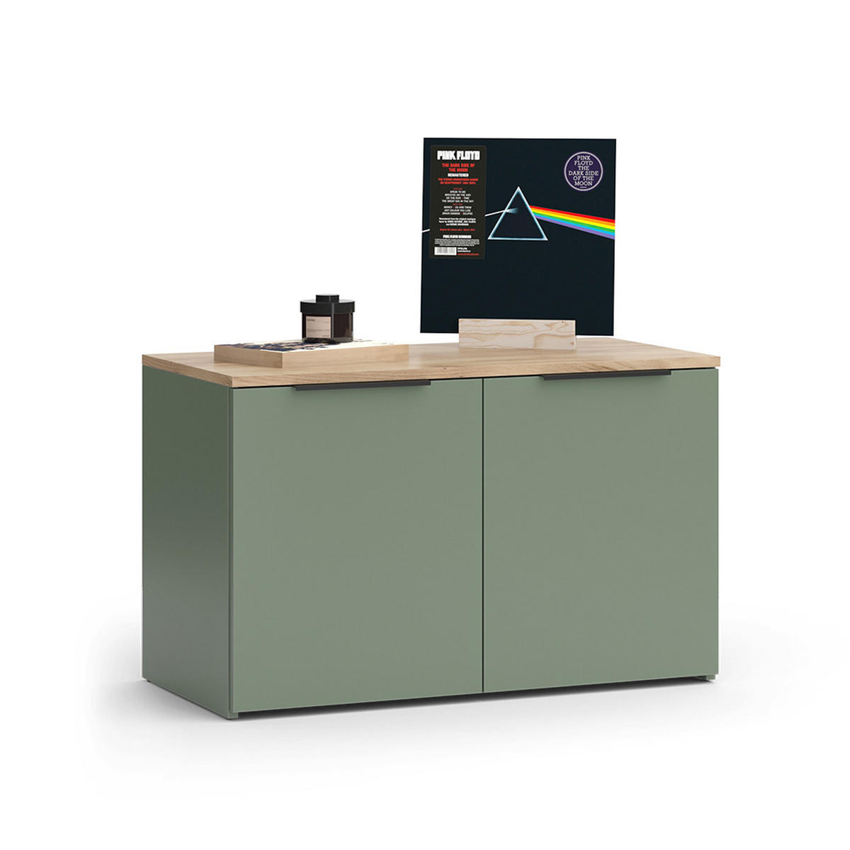 KOMMODE Wido Grün 80 x 50 cm mit 2 Türen - Grün/Sonoma Eiche, Holzwerkstoff (80/50/40cm) - Vicco