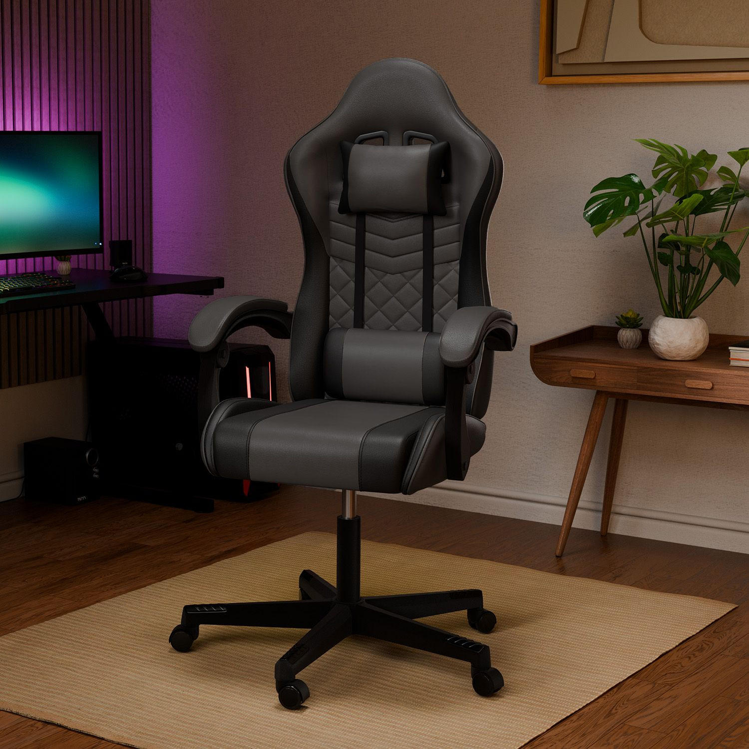 GAMINGSTUHL HyperSeat grau/schwarz - Grau, Kunststoff (63/131/121cm) - Juskys