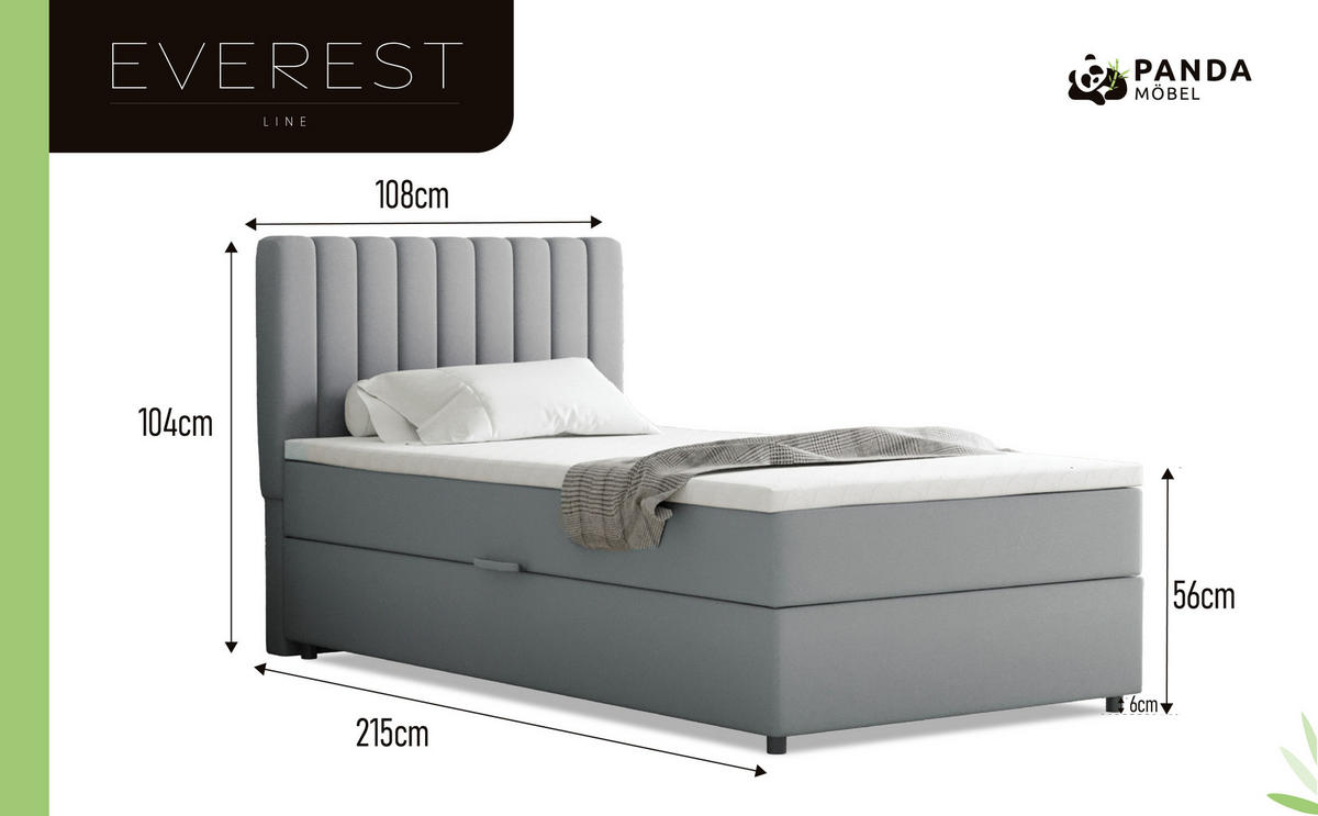 BOXBETT Everest 100 x 200 cm Einzelbett mit hochwertiger Bonell-Matratze und Topper - Hellgrau, Holz (100/200cm) - Panda Möbel