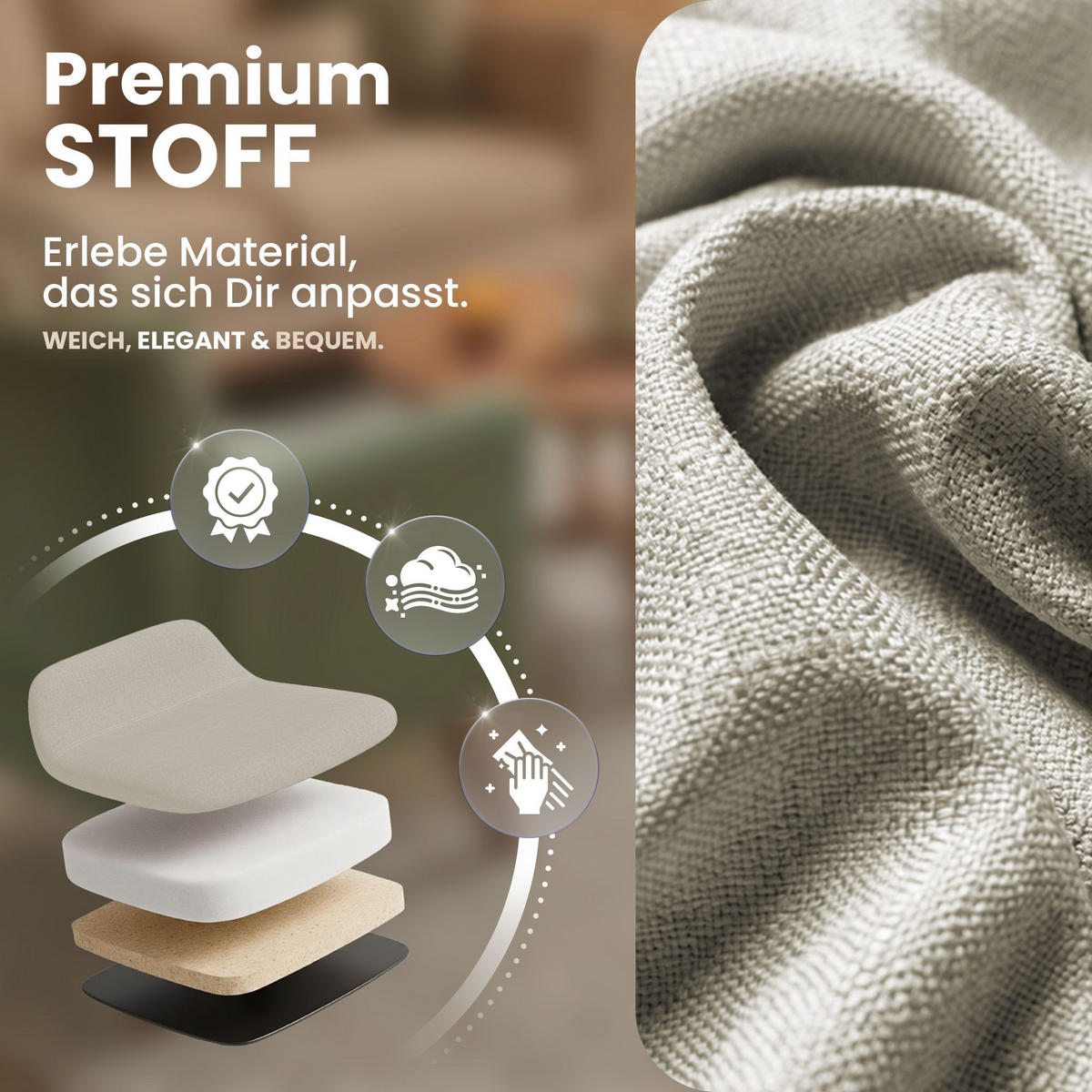 STUHL 2 Stoff Creme - Creme/Schwarz, Textil/Metall (45/84/55cm) - CLP