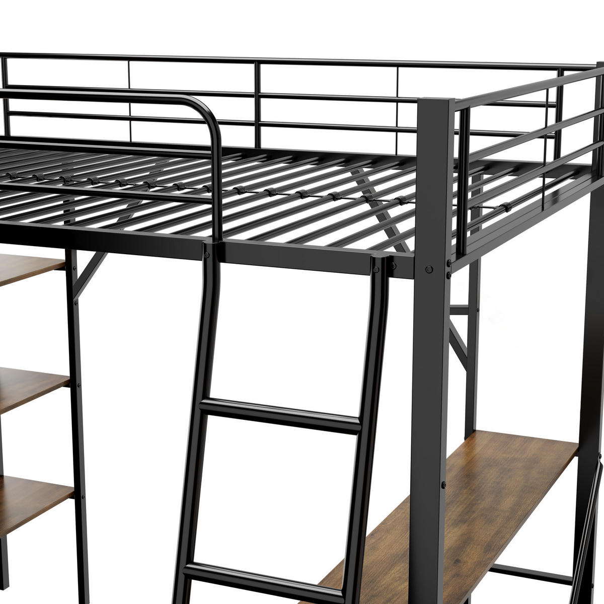 POSCHODOVÁ posteľ 90/200 cm čierna z kovu a MDF s písacím stolom a tromi policami - čierna, kov (90/200cm) - OKWISH
