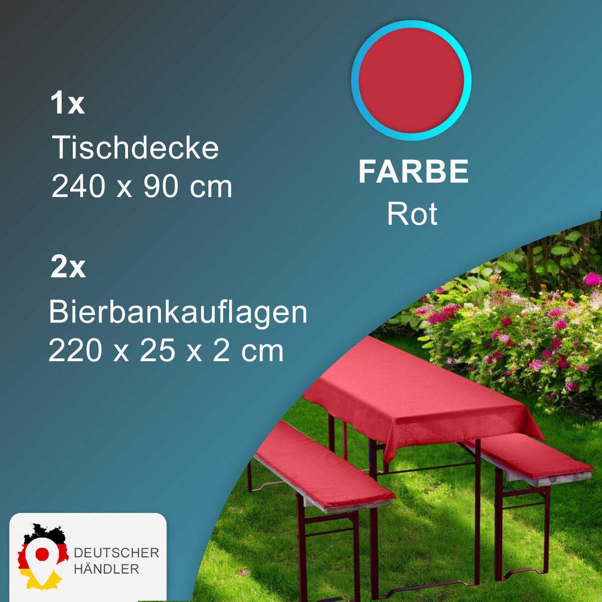 BIERBANKAUFLAGEN Set 240x90 cm Rot - Rot, Textil (90/240cm) - NYVI
