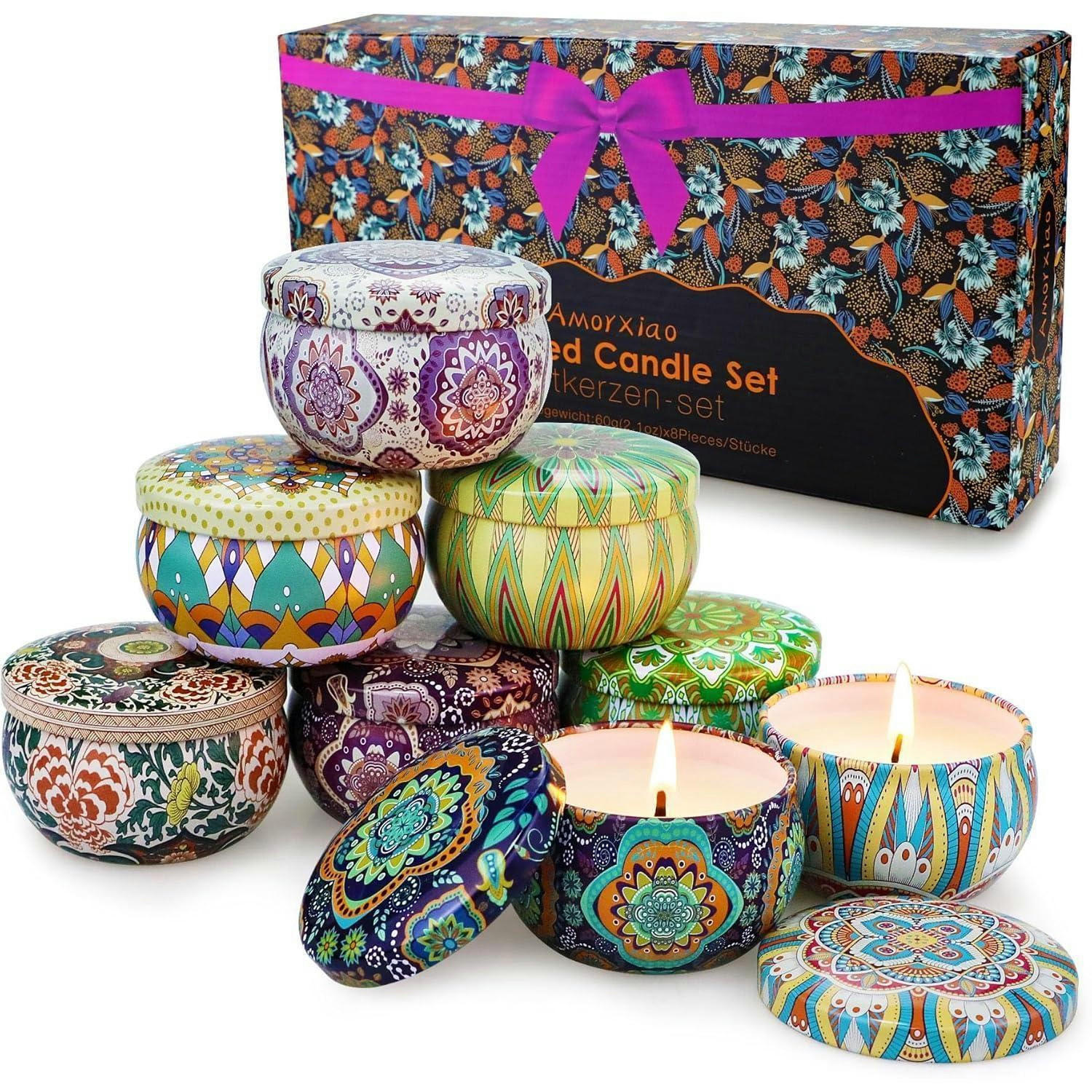 DUFTKERZEN 8-teiliges Set Sojawachs Aromatherapie Geschenkbox - Multicolor, Paraffin (5.6cm)