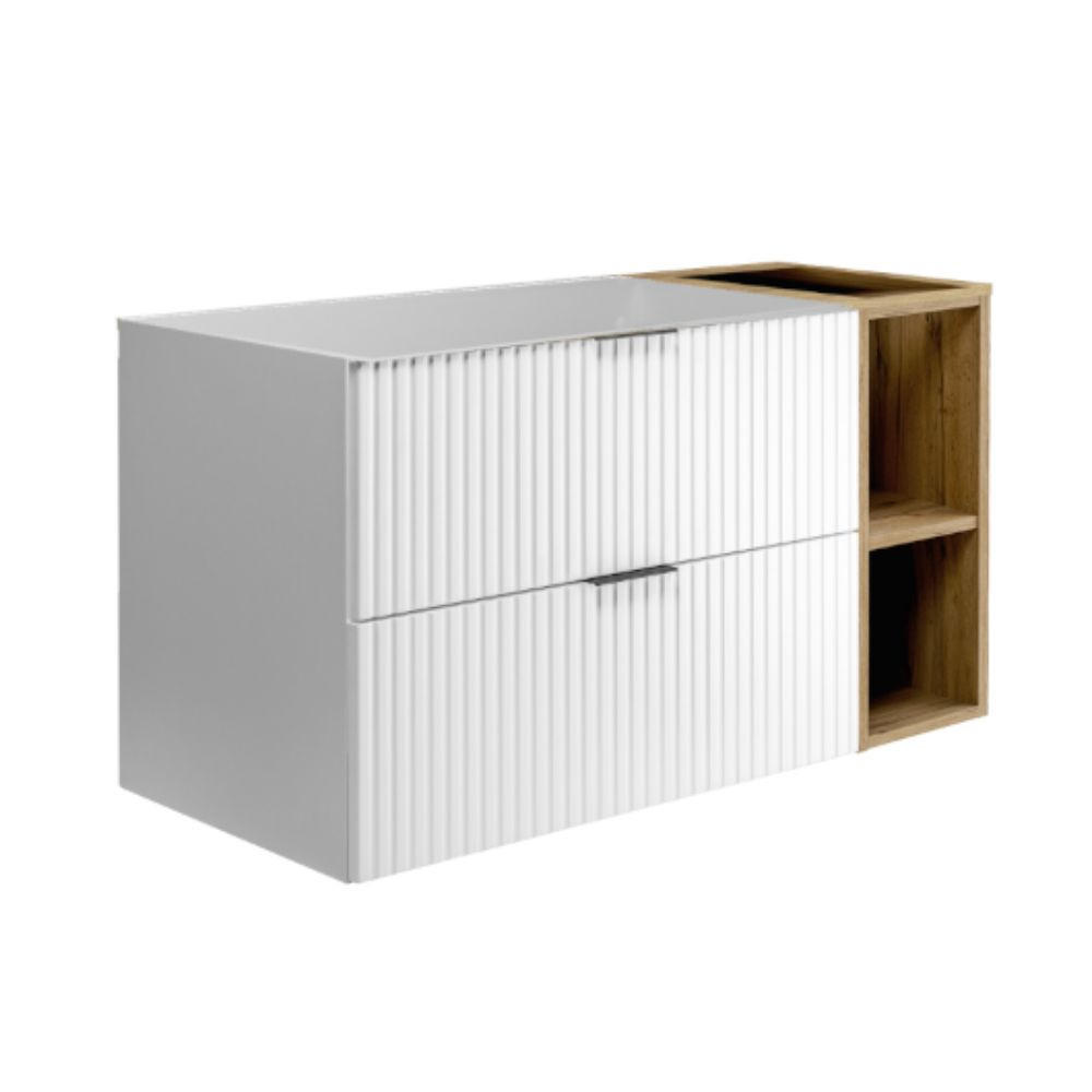 WASCHBECKUNTERSCHRANK FLOW mit Regal Weiß matt/Eiche 100/57/46 cm - Weiß, Holzwerkstoff (100/57/46cm) - Rodan