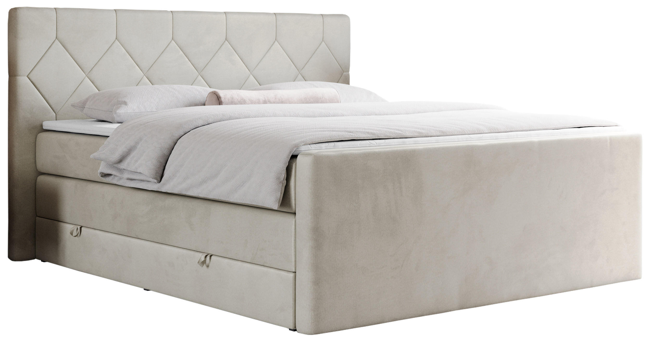 BOXSPRINGBETT KING EIGAR 200/200 Beige Velvet - H3 - Beige, Holz/Textil (200/200cm) - MKS