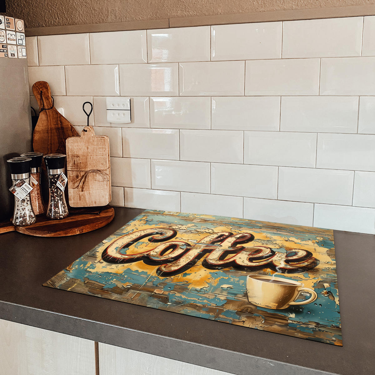 HERDABDECKPLATTE Kaffee - Vintage - Braun - Tasse 65x52 cm - Teakfarben, Kunststoff (65/0.2/52cm) - MuchoWow