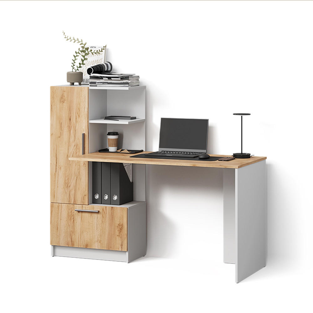 SCHREIBTISCH Lorena Weiß/Goldkraft Eiche 150 x 120.1 cm mit 2 Türen - Honigeiche/Weiß, Holzwerkstoff (59.3/150/120.1cm) - Livinity®