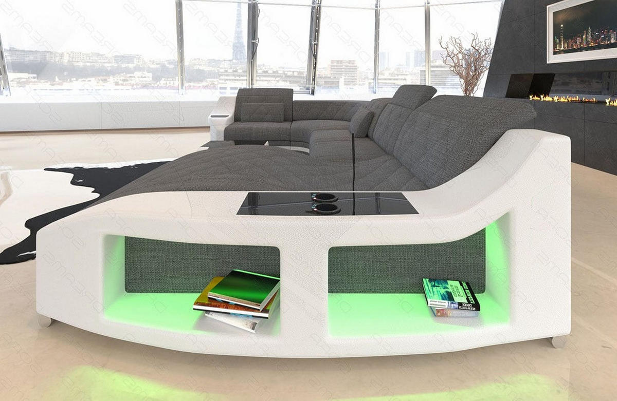 WOHNLANDSCHAFT Stoff Sofa Swing U Form Grau Weiß Strukturstoff - Grau, Kunststoff (404/90/220cm)