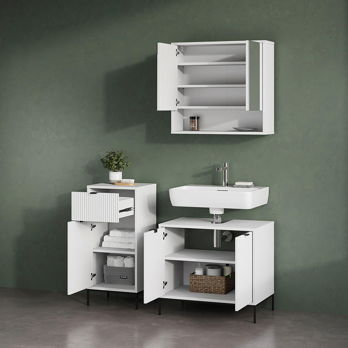 BADMÖBEL-SET ATERNO Weiß 3 Teile - Weiß, Holzwerkstoff (70/63/45cm) - Livinity®