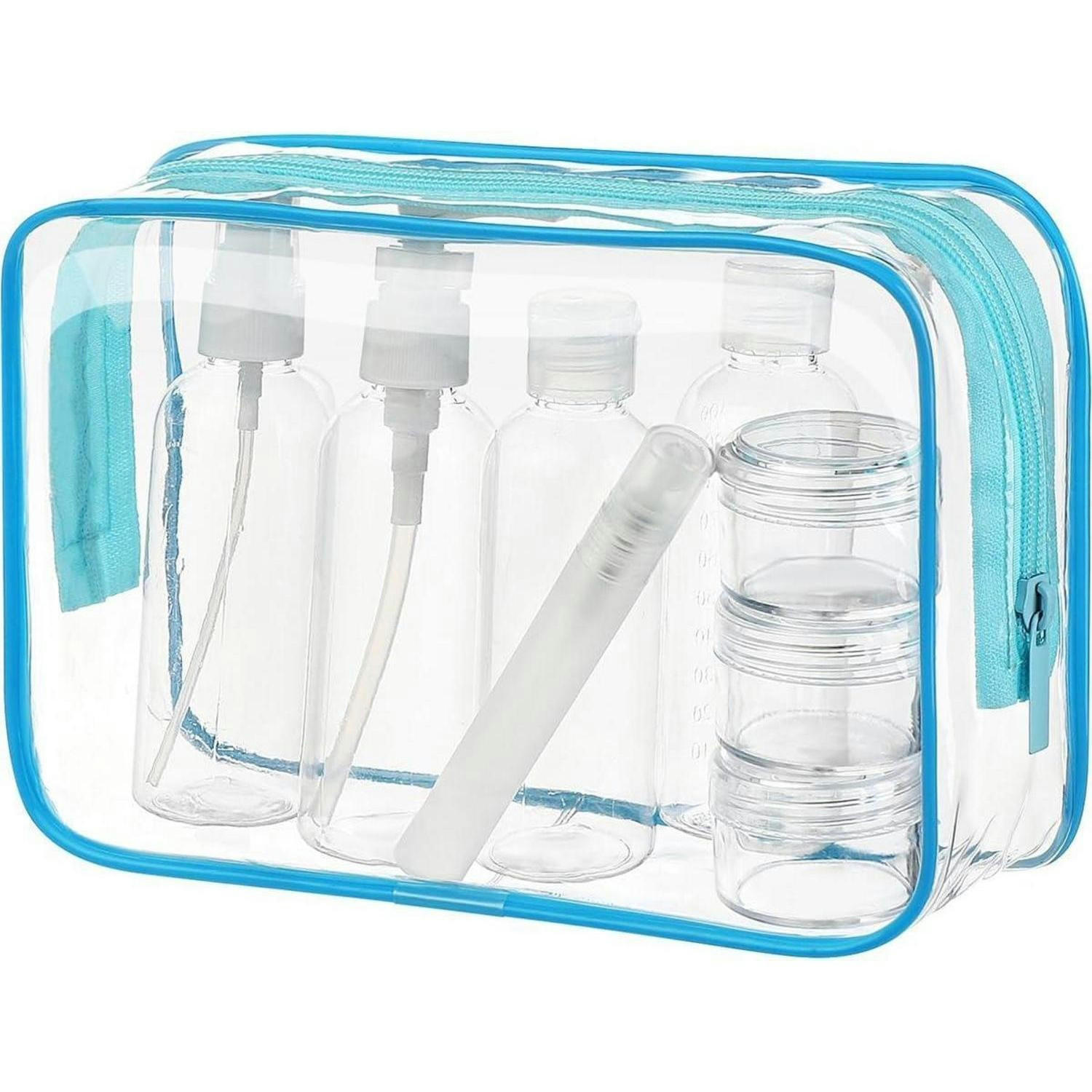 KULTURBEUTEL 8-teiliges Set transparent mit Reiseflaschen, blau - Blau, Kunststoff (16/6/21cm)