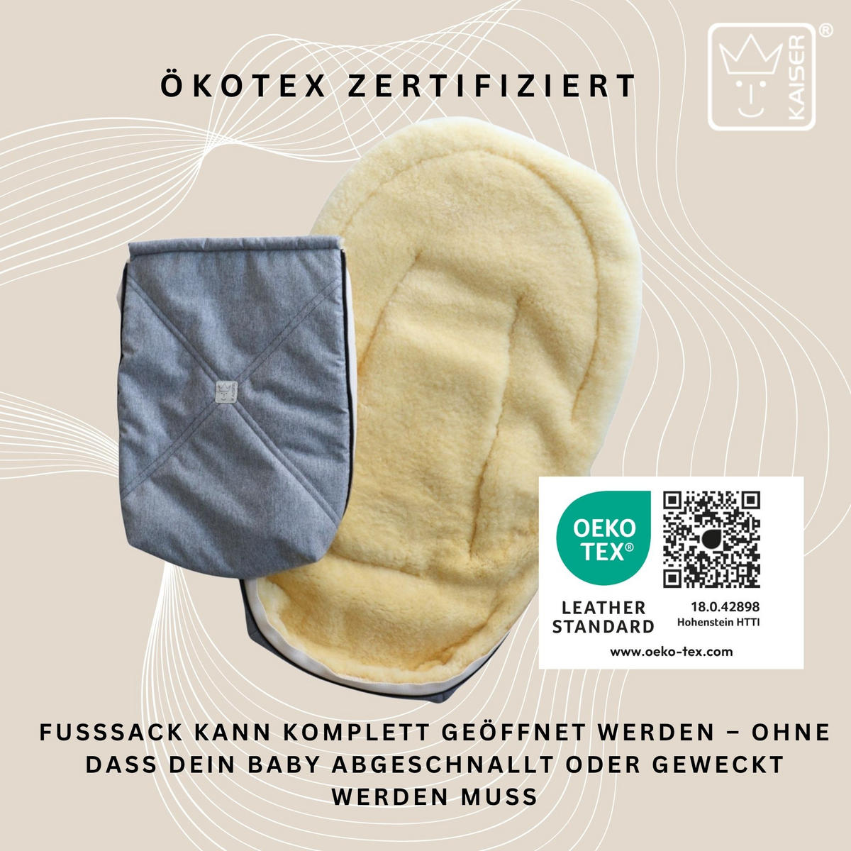 LAMMFELL-BABYSCHALENFUSSSACK Emmy, light grey melange - Grau, Fell (37/10/80cm) - Kaiserbaby
