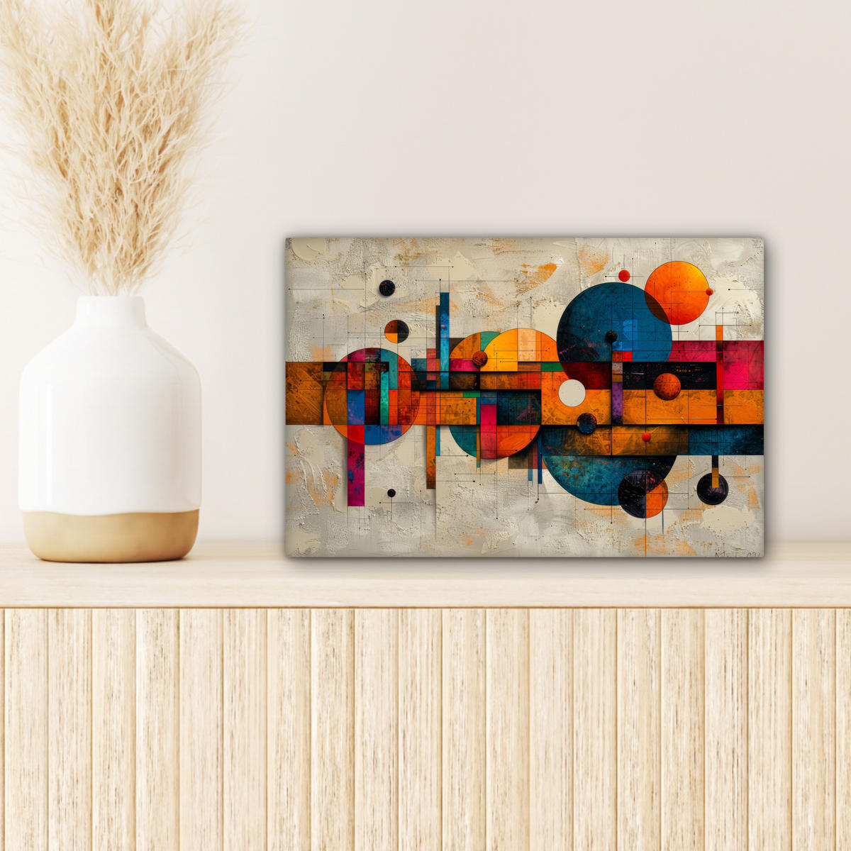 LEINWANDBILD - Vintage - Moderne Kunst - Orange - Geometrische Formen - 30x20 - Deko XXL - Multicolor, Textil (30/20cm) - MuchoWow