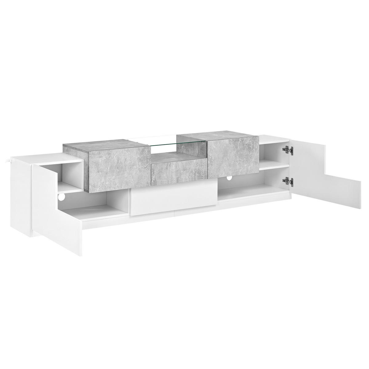 TV-SCHRANK 200/38.5/48.5 cm Weiß mit 7 Türen und 1 Schublade - Weiß, Holzwerkstoff (200/48.5/38.5cm) - Oxeza