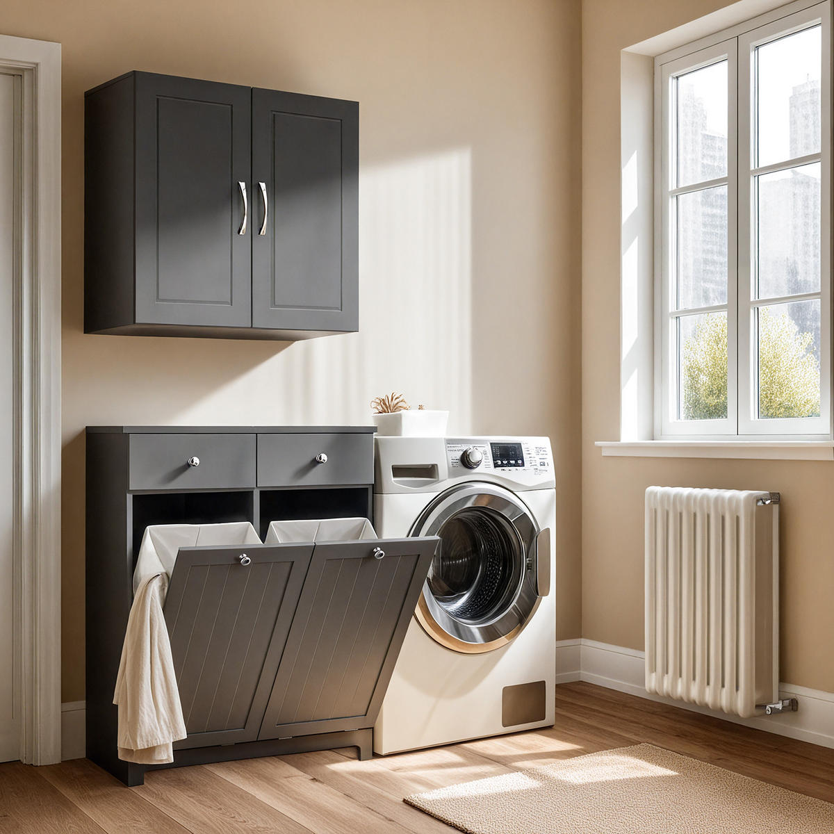 WÄSCHESCHRANK Grau - Grau, Holzwerkstoff (78/90/38cm) - SoBuy