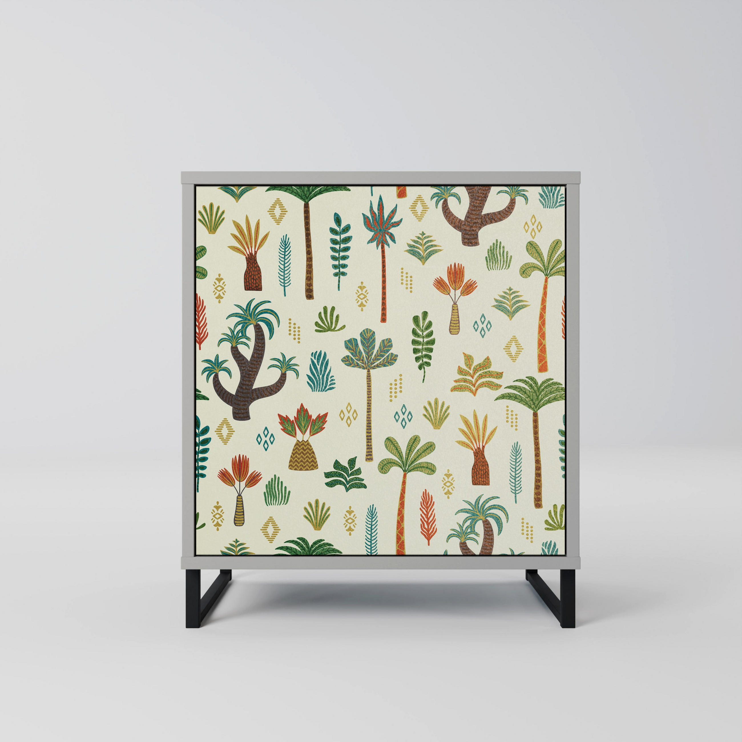 SIDEBOARD PALM SPRING, Grau, 57,5x42x67,5 cm, Schwarze Metall-Rahmenfüße - Multicolor/Schwarz, Holzwerkstoff/Metall (57.5/67.5/42cm) - SpaceRebels